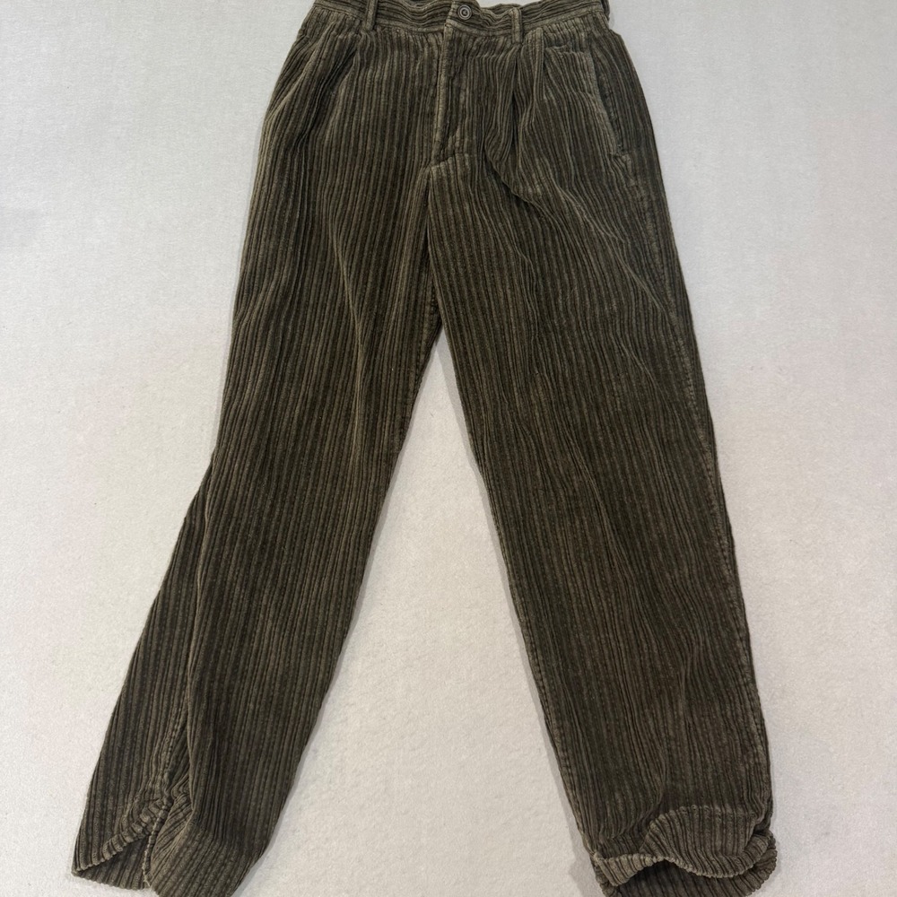 LE COLLEZIONI Collection Corduroy Pants Men 30 Olive Green Wide Wale Pleated
